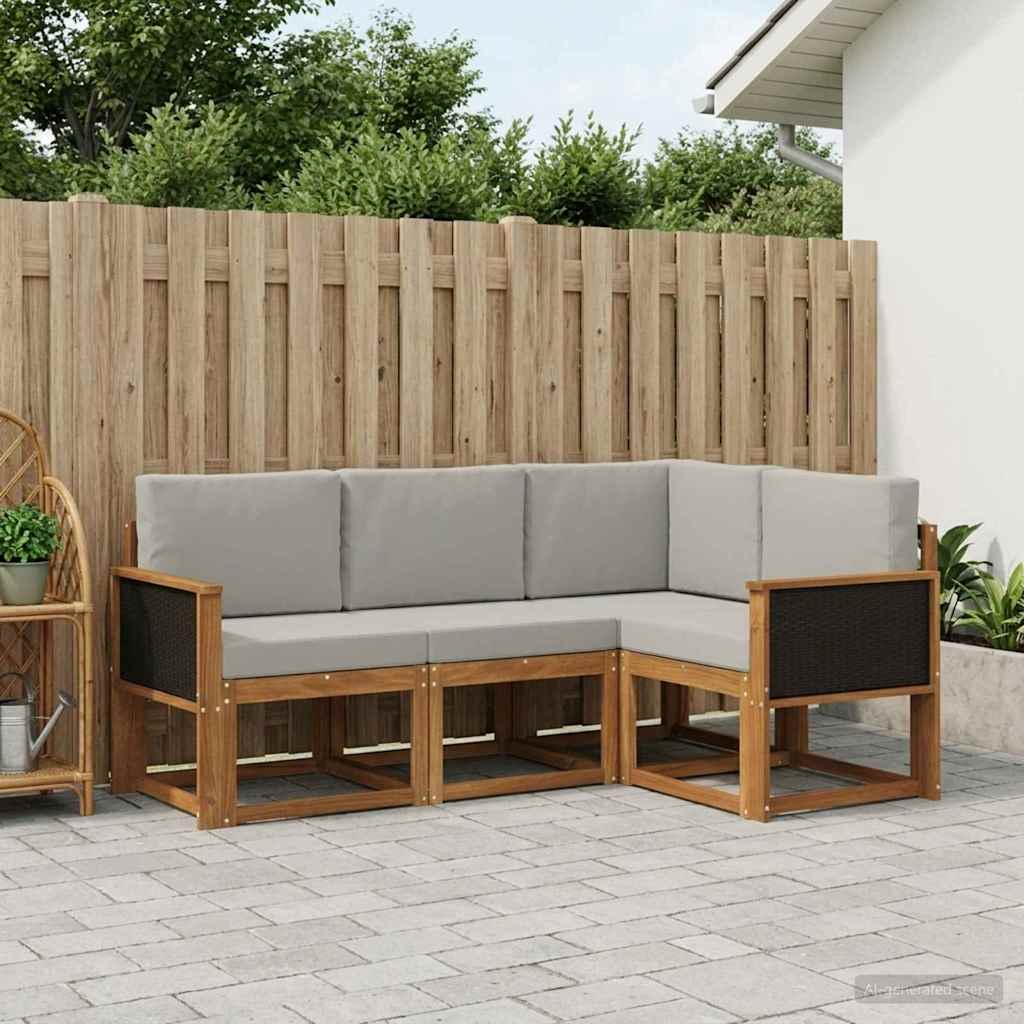 Udendørs sofagruppe 4 pcs Naturfarvet og lysegrå Polyester