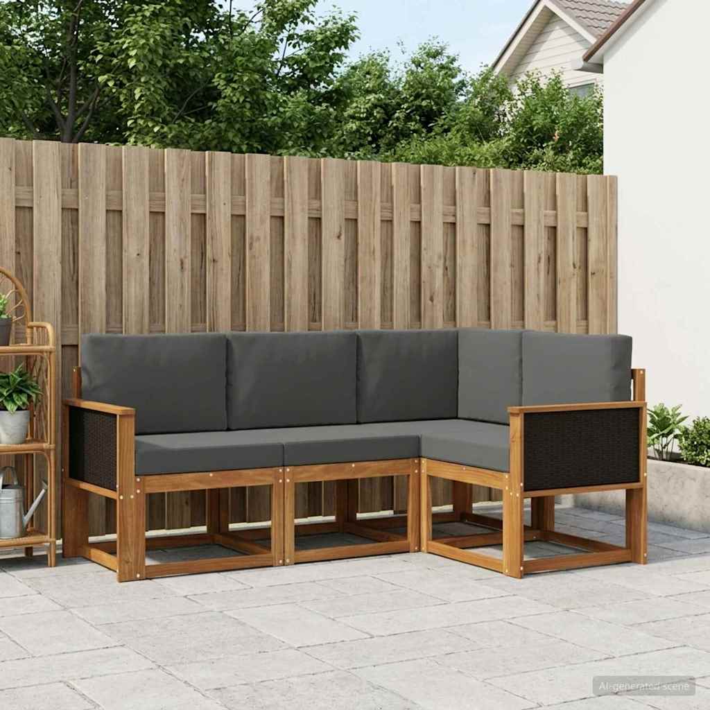 Udendørs sofagruppe 4 pcs Naturlig og Antracit Polyester