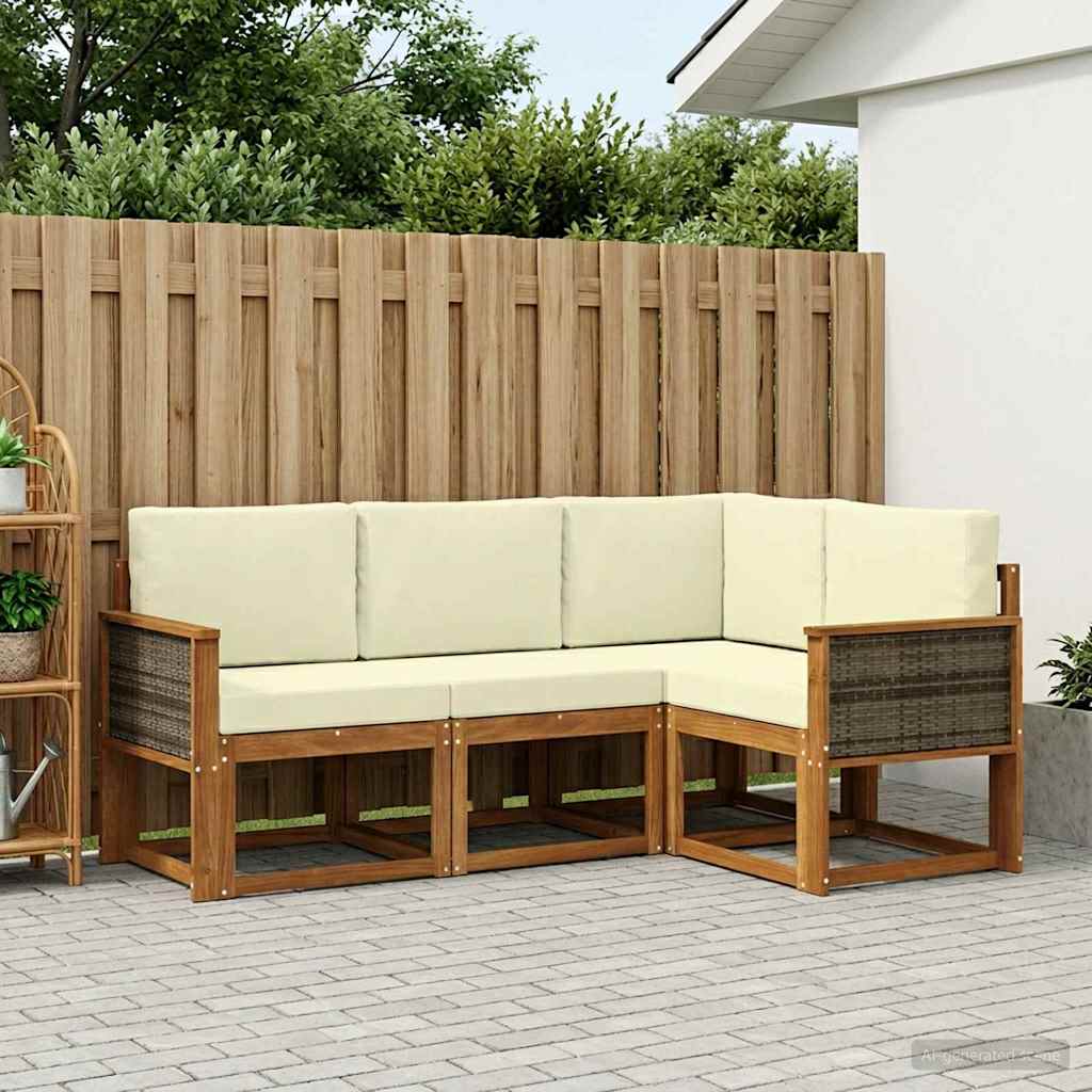 Udendørs sofagruppe med pude 4 pcs Naturlig og Fløde Polyester