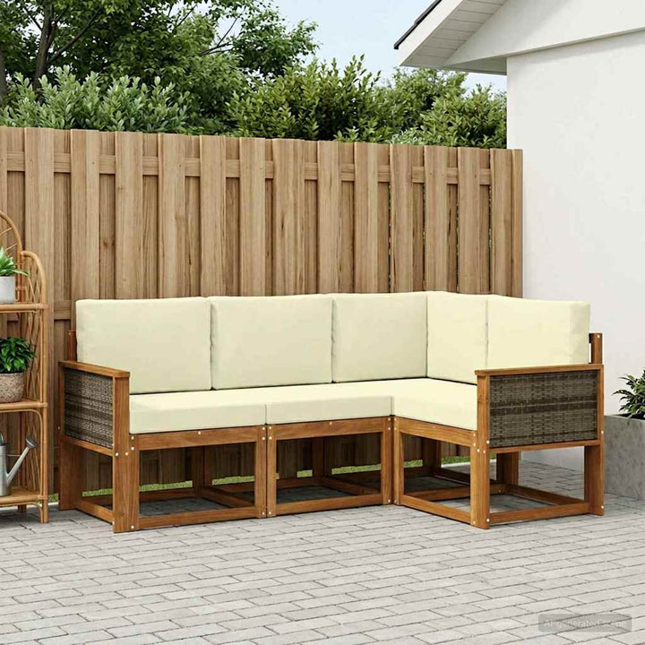 Udendørs sofagruppe med pude 4 pcs Naturlig og Fløde Polyester