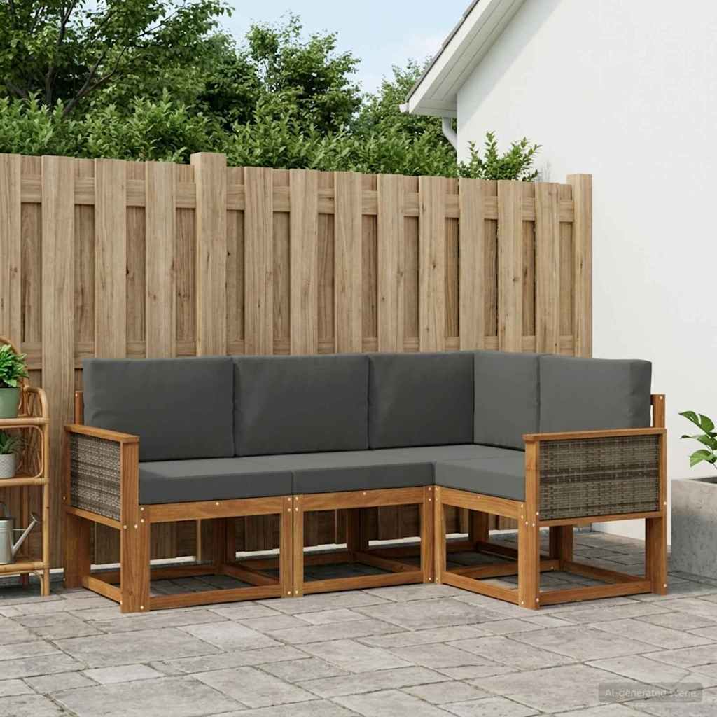 Udendørs sofagruppe 4 pcs Naturlig og Antracit Polyester