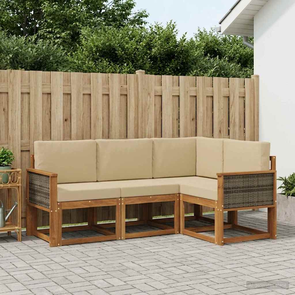 Udendørs sofagruppe 4 pcs Naturlig og Beige Polyester