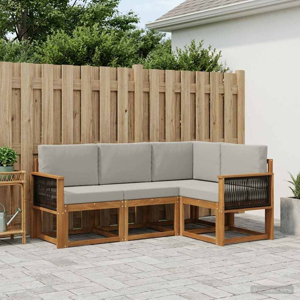 Udendørs sofagruppe 4 pcs Naturfarvet og lysegrå Polyester