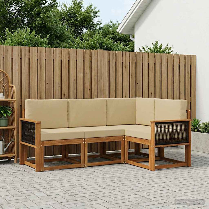 Udendørs sofagruppe 4 pcs Naturlig og Beige Polyester