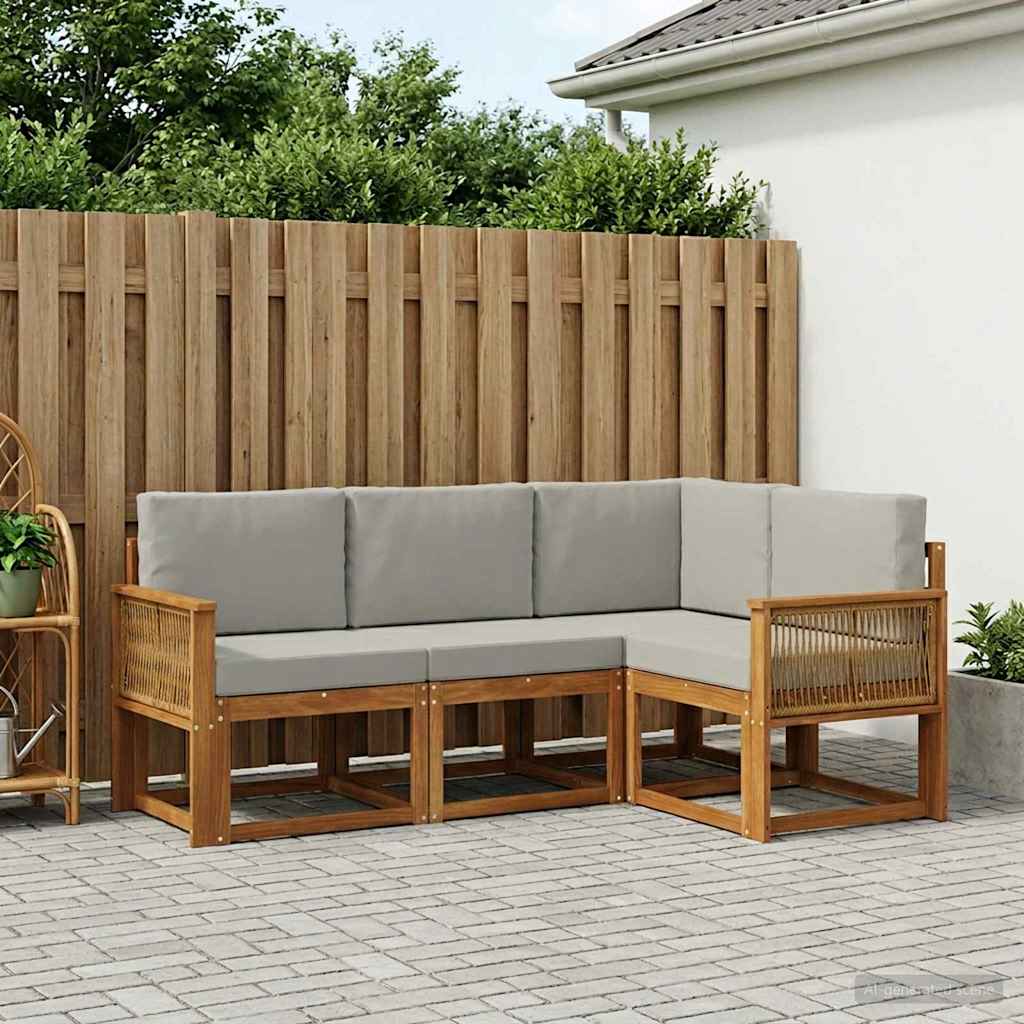 Udendørs sofagruppe 4 pcs Naturfarvet og lysegrå Polyester