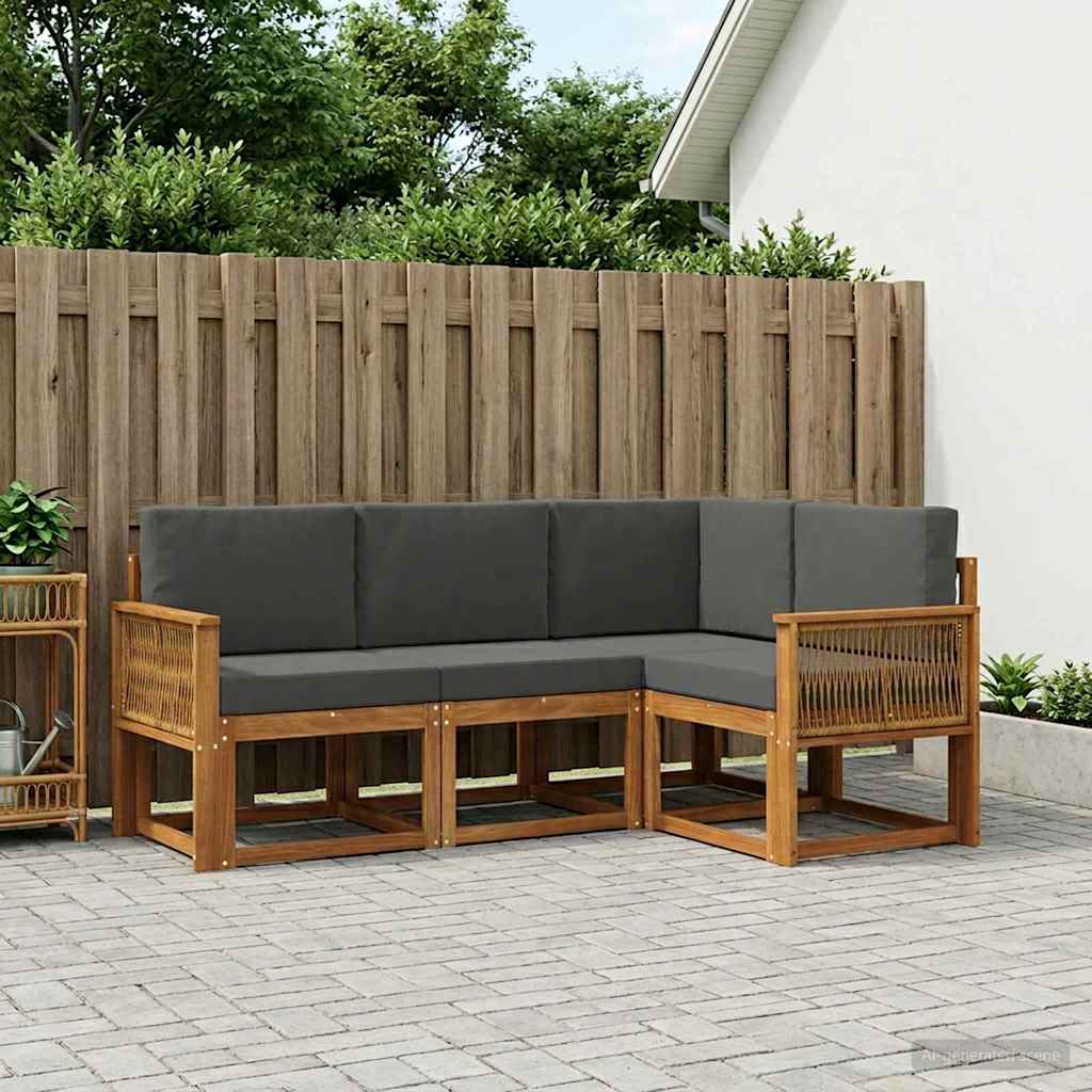 Udendørs sofagruppe 4 pcs Naturlig og Antracit Polyester