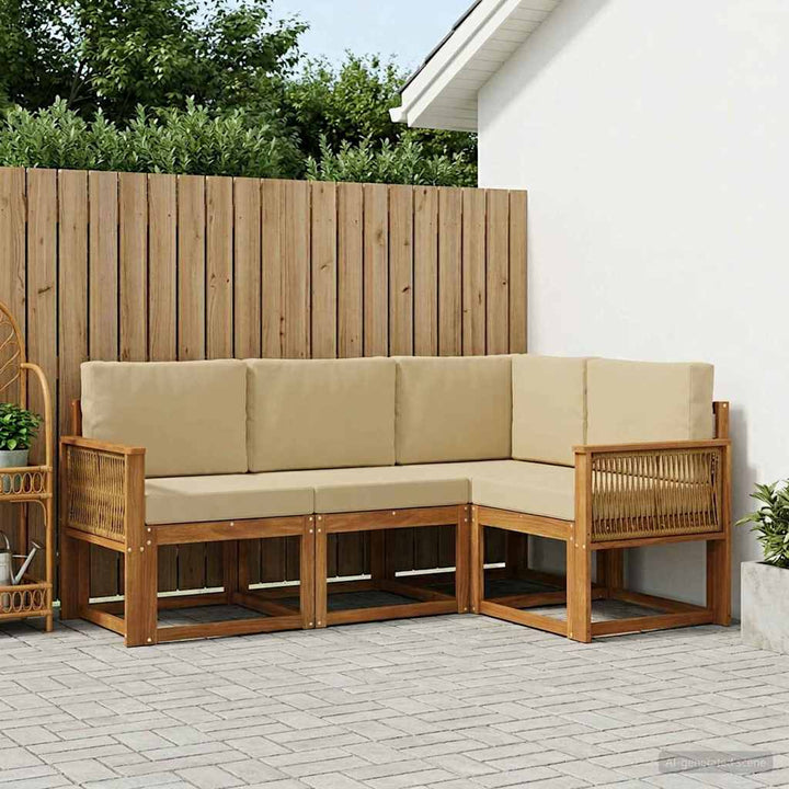 Udendørs sofagruppe 4 pcs Naturlig og Beige Polyester