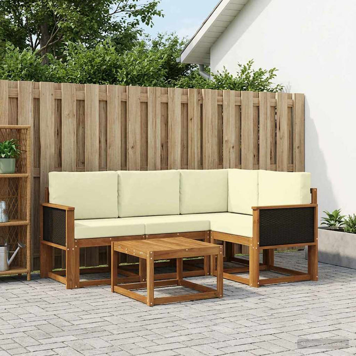 Udendørs sofagruppe 5 pcs Naturlig og Fløde Polyester