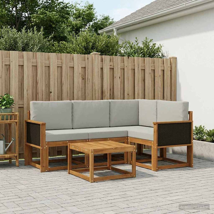 Udendørs sofagruppe 5 pcs Naturfarvet og lysegrå Polyester