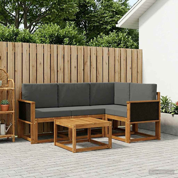Udendørs sofagruppe 5 pcs Naturlig og Antracit Polyester