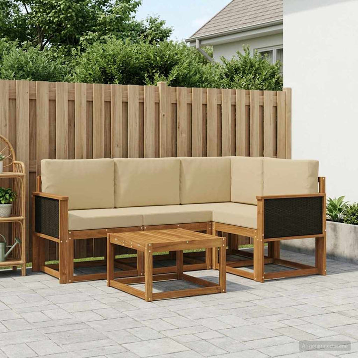 Udendørs sofagruppe med pude 5 pcs Naturlig og Beige Polyester