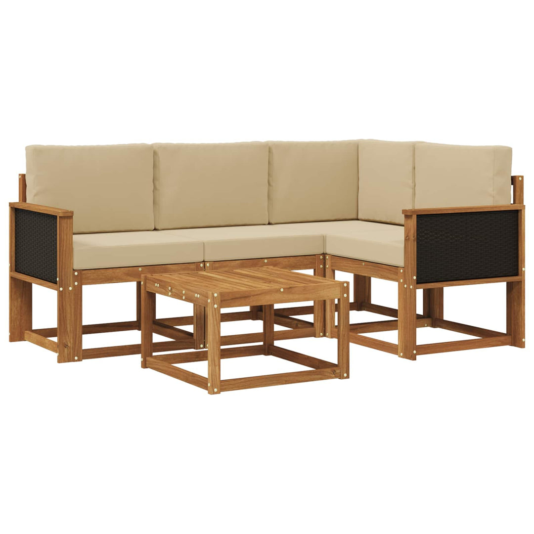 Udendørs sofagruppe med pude 5 pcs Naturlig og Beige Polyester