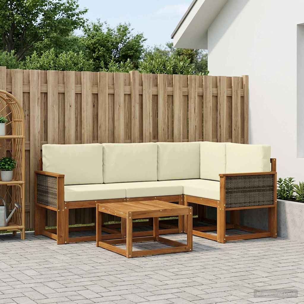 Udendørs sofagruppe 5 pcs Naturlig og Fløde Polyester