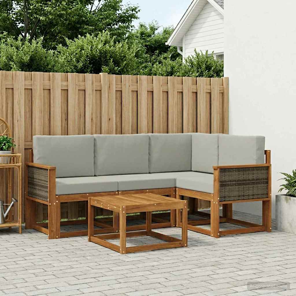 Udendørs sofagruppe 5 pcs Naturfarvet og lysegrå Polyester