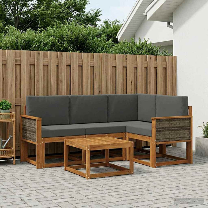Udendørs sofagruppe 5 pcs Naturlig og Antracit Polyester