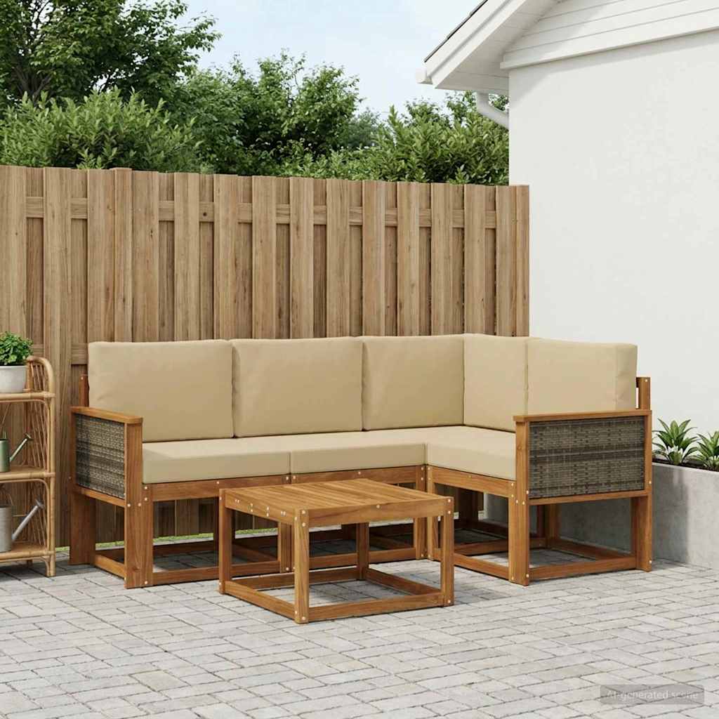 Udendørs sofagruppe 5 pcs Naturlig og Beige Polyester