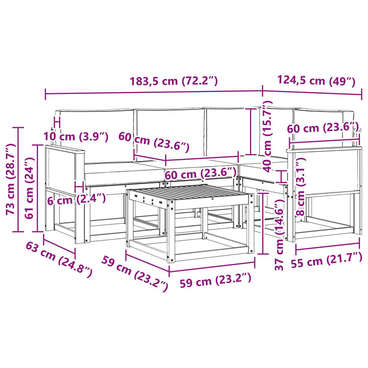 Udendørs sofagruppe 5 pcs Naturlig og Fløde Polyester