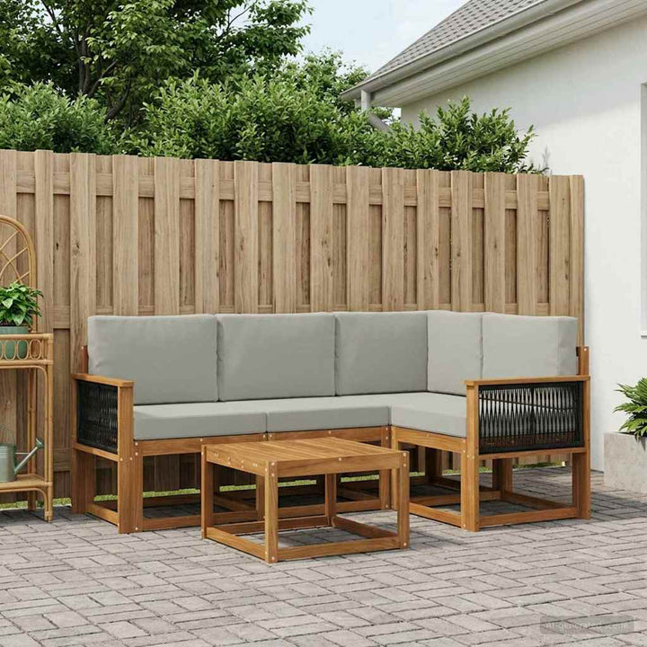 Udendørs sofagruppe 5 pcs Naturfarvet og lysegrå Polyester