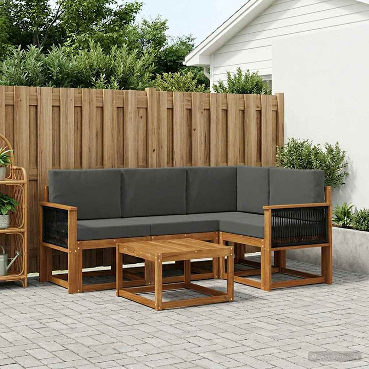 Udendørs sofagruppe 5 pcs Naturlig og Antracit Polyester