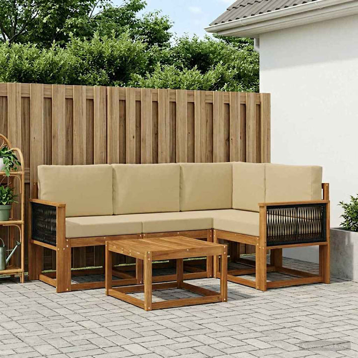 Udendørs sofagruppe 5 pcs Naturlig og Beige Polyester
