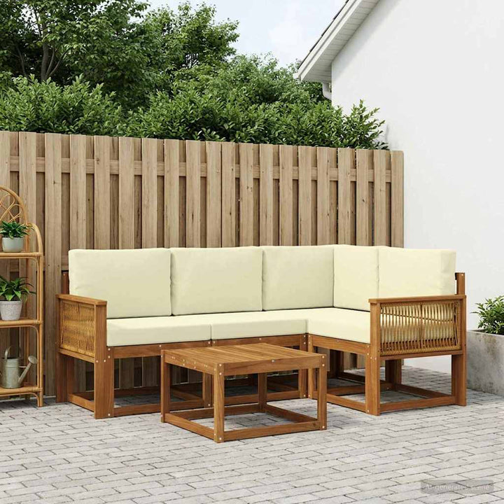 Udendørs sofagruppe med pude 5 pcs Naturlig og Fløde Polyester