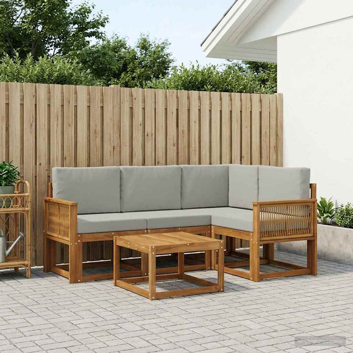 Udendørs sofagruppe 5 pcs Naturfarvet og lysegrå Polyester