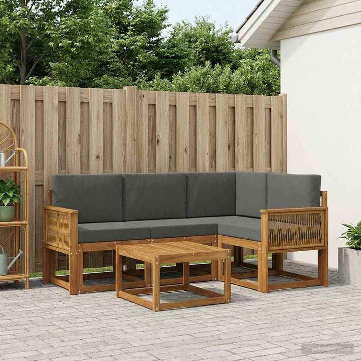 Udendørs sofagruppe 5 pcs Naturlig og Antracit Polyester