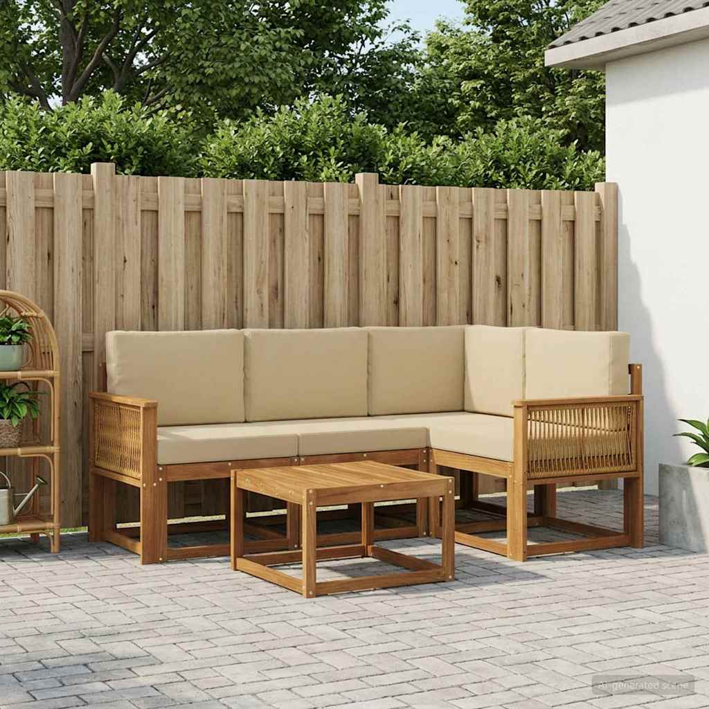 Udendørs sofagruppe med pude 5 pcs Naturlig og Beige Polyester