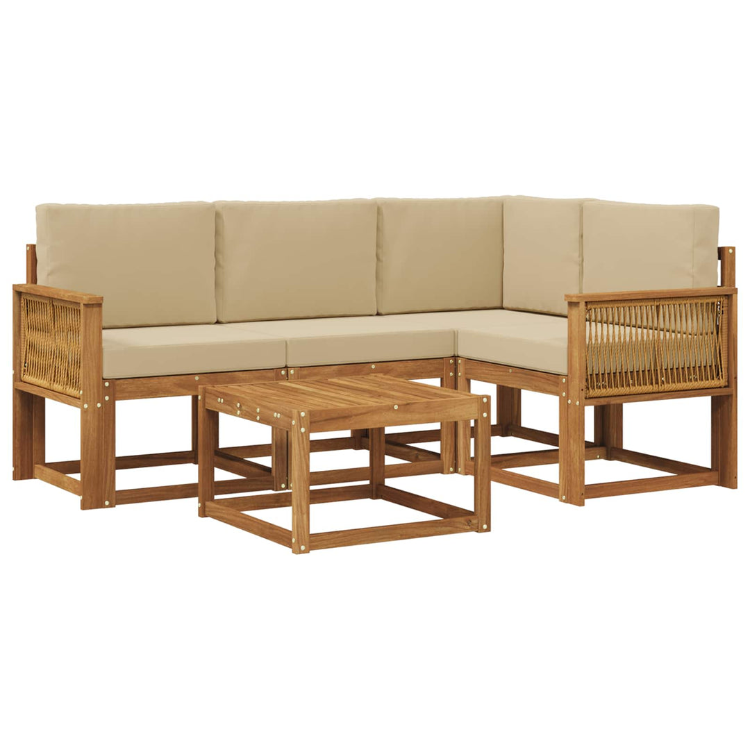 Udendørs sofagruppe med pude 5 pcs Naturlig og Beige Polyester