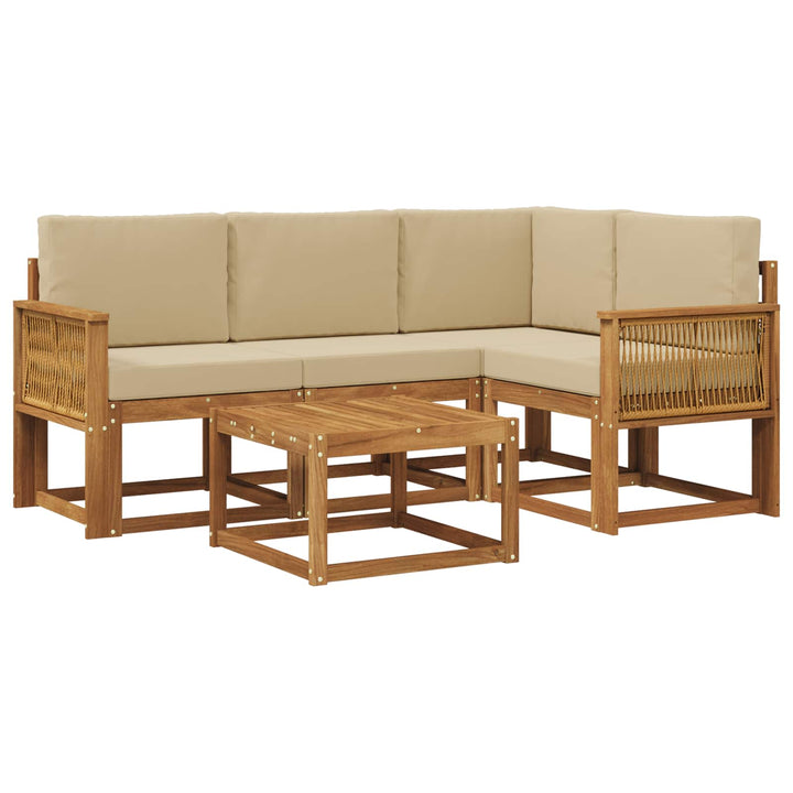 Udendørs sofagruppe med pude 5 pcs Naturlig og Beige Polyester