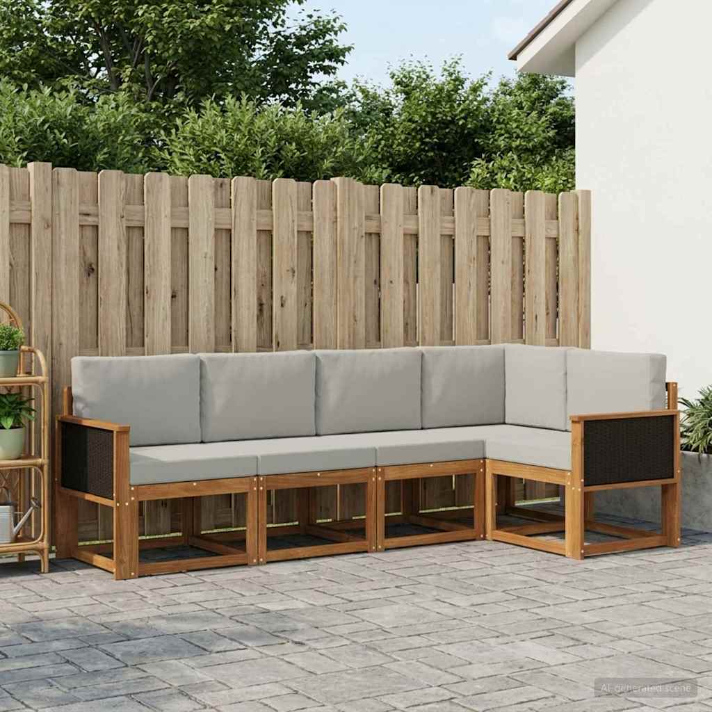 Udendørs sofagruppe 5 pcs Naturfarvet og lysegrå Polyester