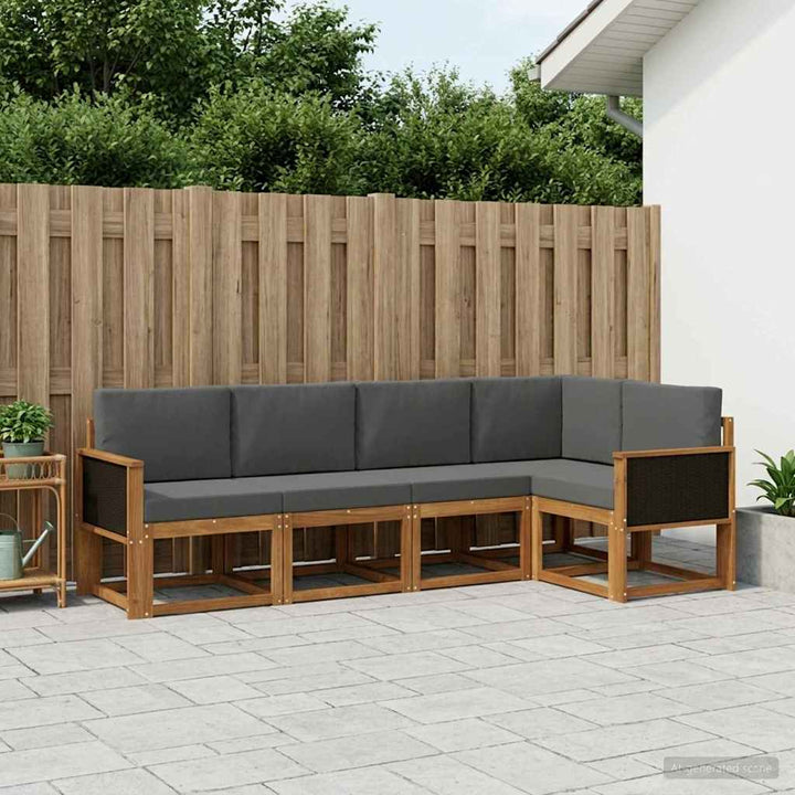 Udendørs sofagruppe 5 pcs Naturlig og Antracit Polyester