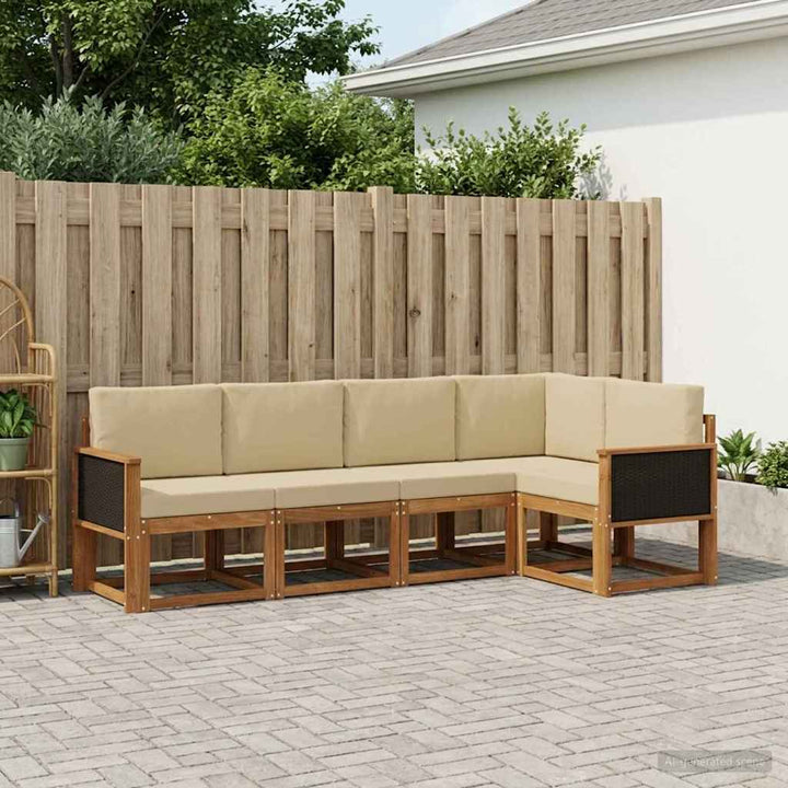 Udendørs sofagruppe 5 pcs Naturlig og Beige Polyester