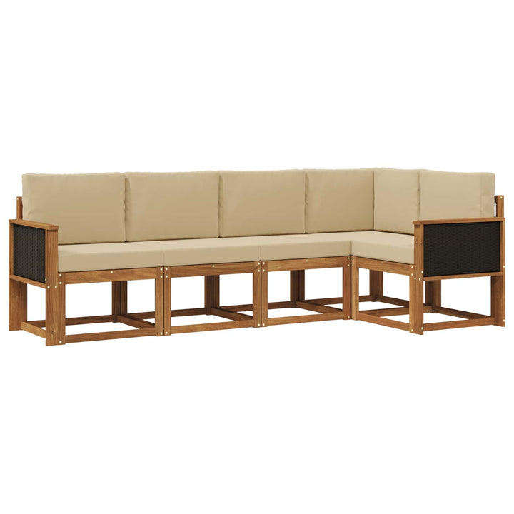 Udendørs sofagruppe 5 pcs Naturlig og Beige Polyester