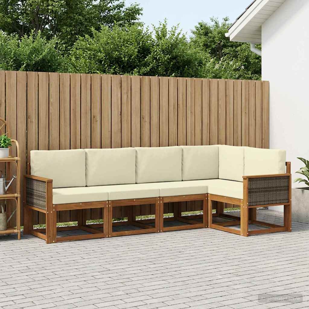Udendørs sofagruppe 5 pcs Naturlig og Fløde Polyester