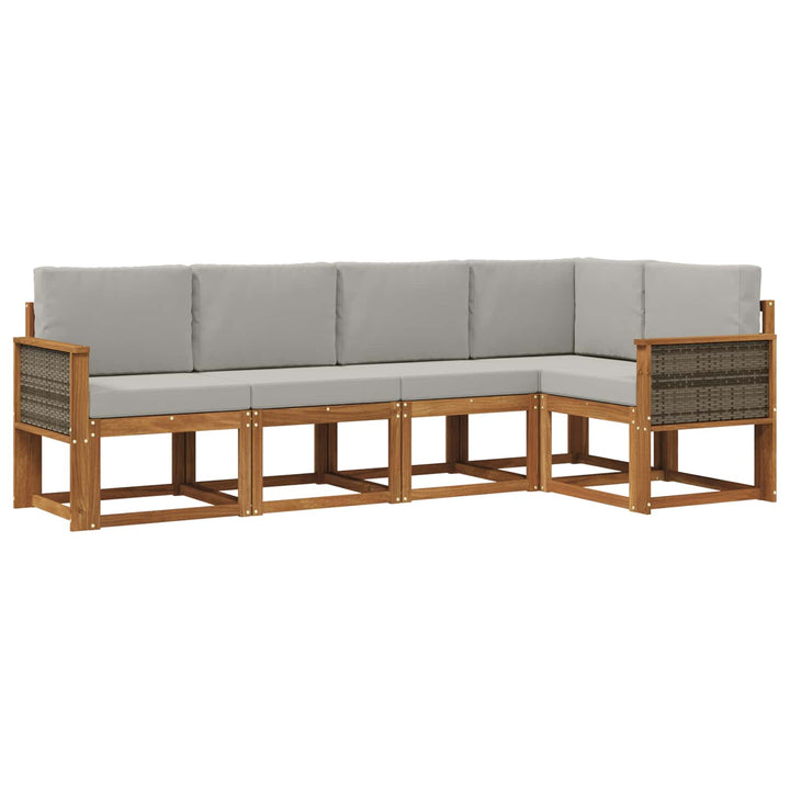 Udendørs sofagruppe 5 pcs Naturfarvet og lysegrå Polyester