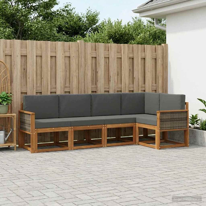 Udendørs sofagruppe 5 pcs Naturlig og Antracit Polyester