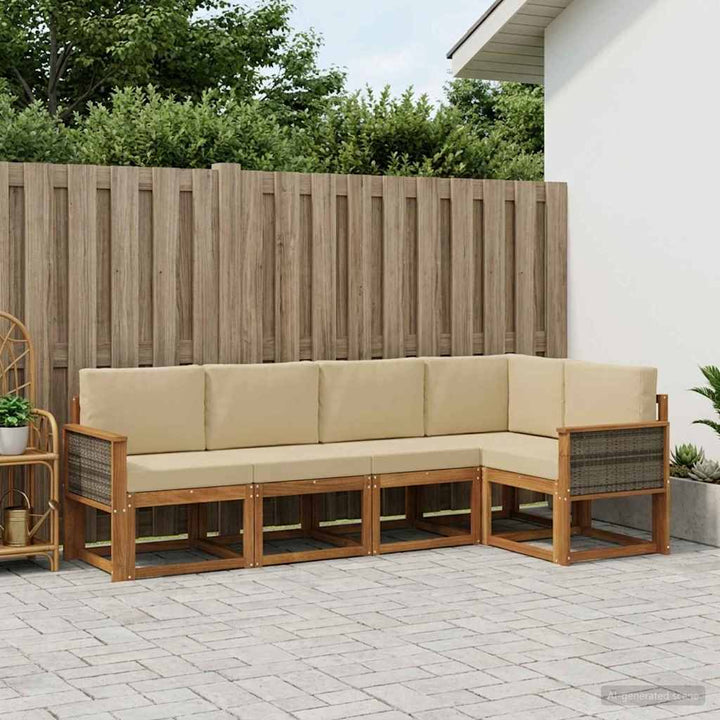 Udendørs sofagruppe 5 pcs Naturlig og Beige Polyester