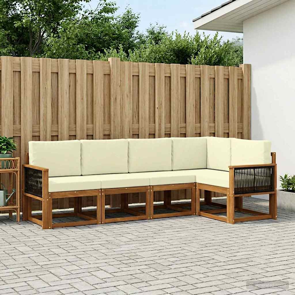 Udendørs sofagruppe 5 pcs Naturlig og Fløde Polyester