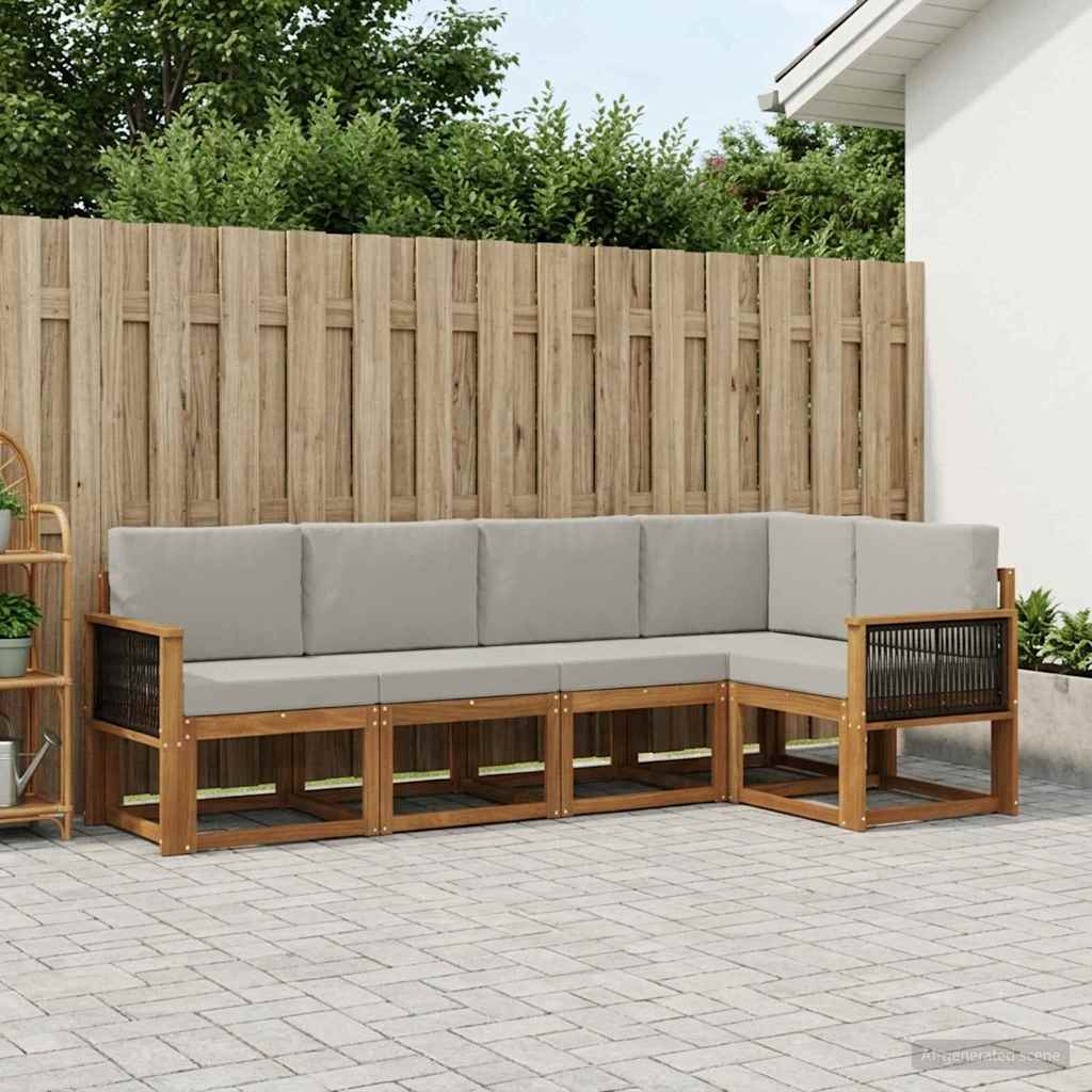 Udendørs sofagruppe 5 pcs Naturfarvet og lysegrå Polyester