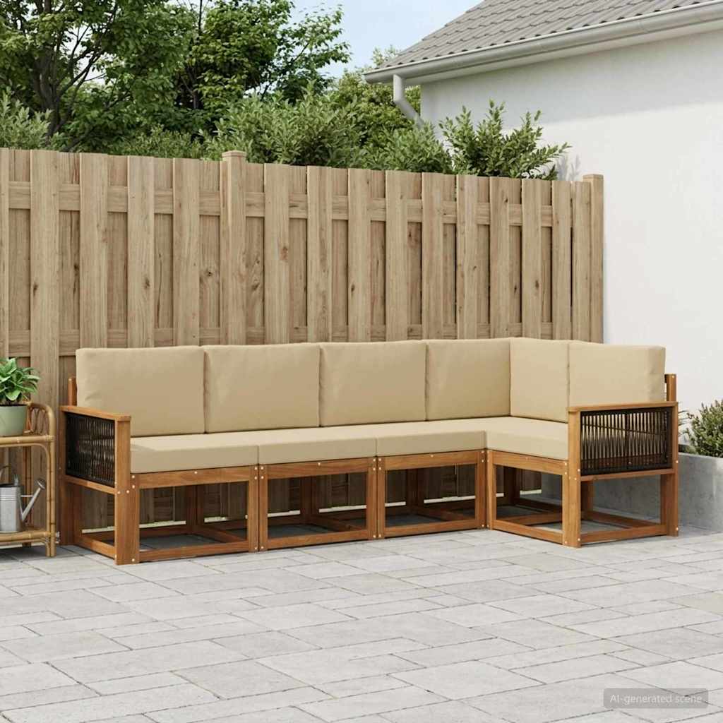 Udendørs sofagruppe 5 pcs Naturlig og Beige Polyester