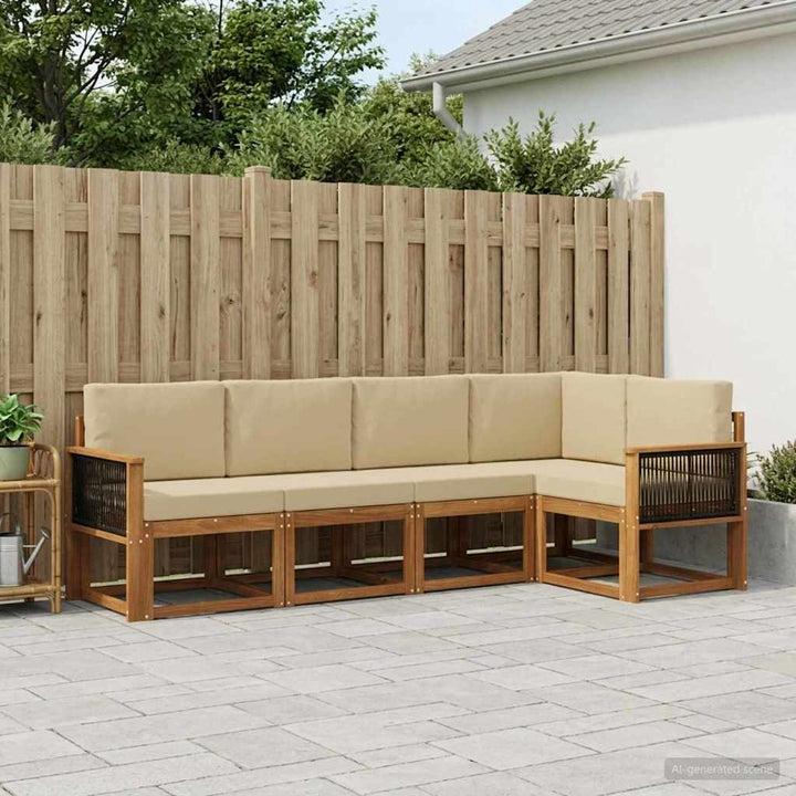 Udendørs sofagruppe 5 pcs Naturlig og Beige Polyester