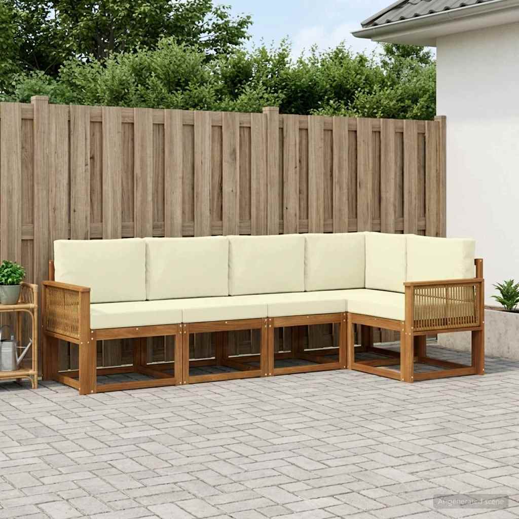Udendørs sofagruppe med pude 5 pcs Naturlig og Fløde Polyester