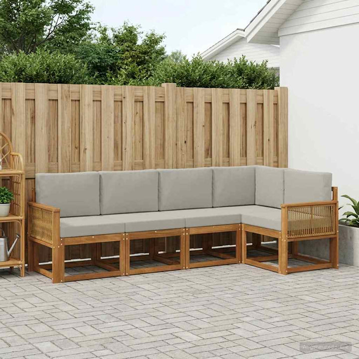 Udendørs sofagruppe 5 pcs Naturfarvet og lysegrå Polyester