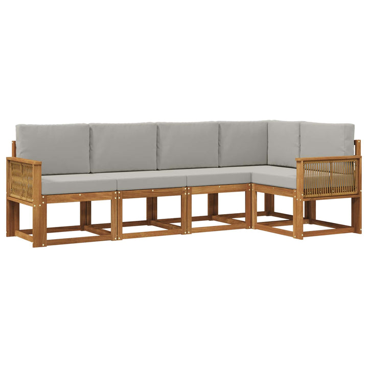 Udendørs sofagruppe 5 pcs Naturfarvet og lysegrå Polyester