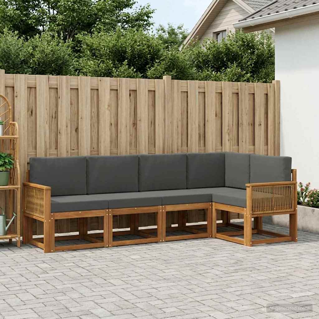 Udendørs sofagruppe 5 pcs Naturlig og Antracit Polyester