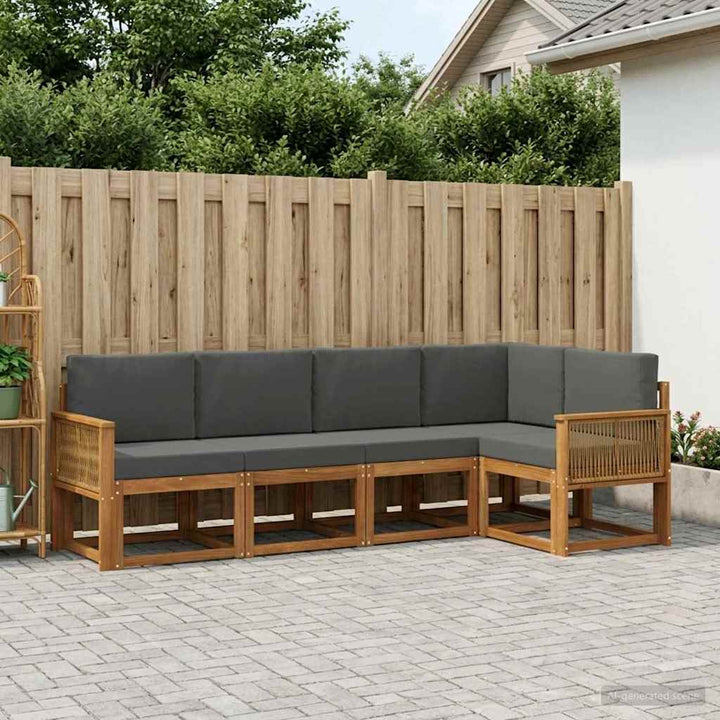 Udendørs sofagruppe 5 pcs Naturlig og Antracit Polyester