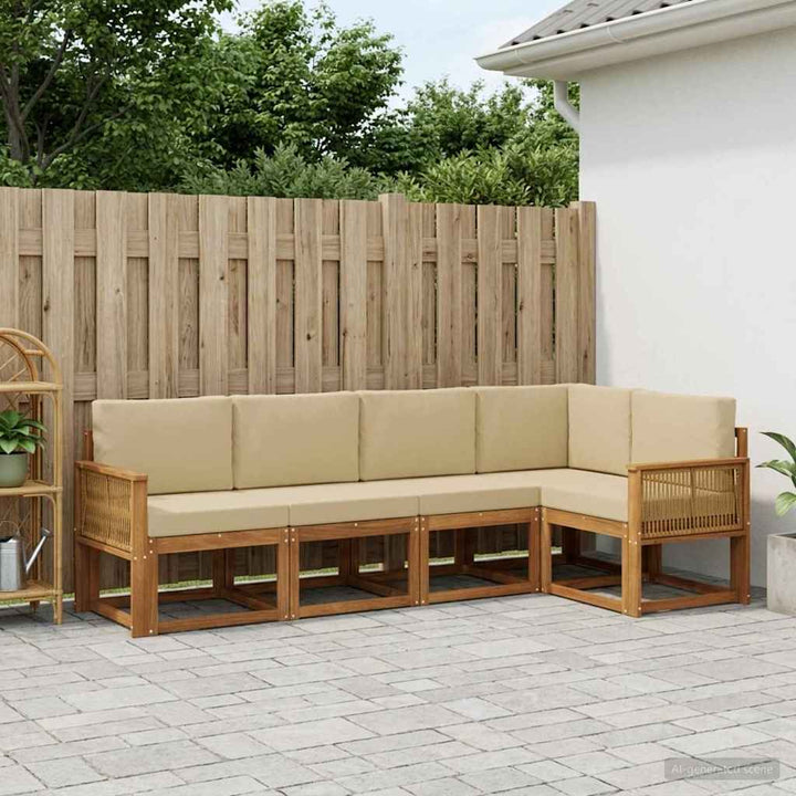 Udendørs sofagruppe 5 pcs Naturlig og Beige Polyester