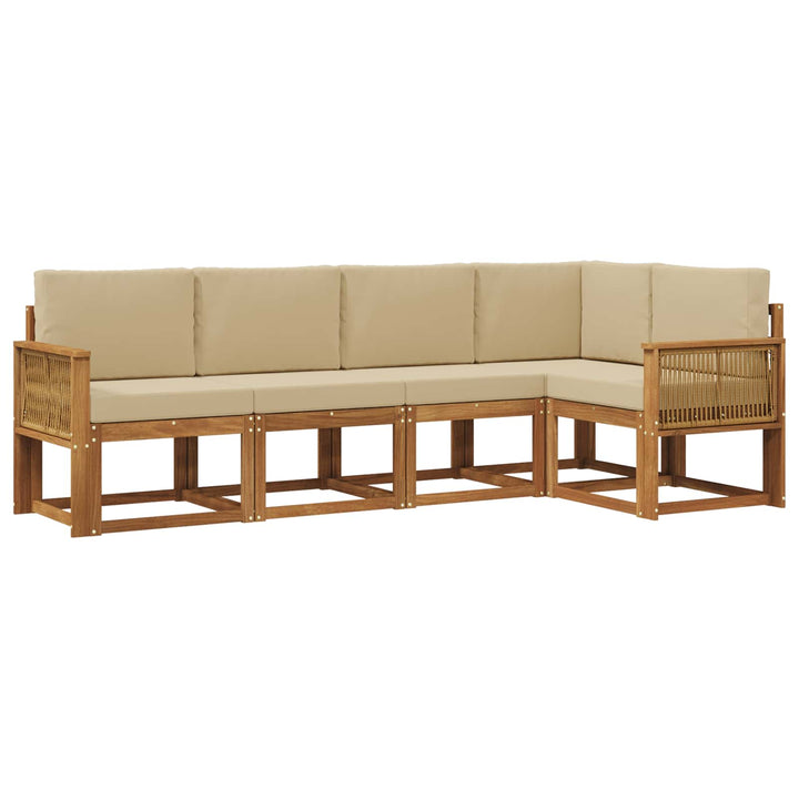 Udendørs sofagruppe 5 pcs Naturlig og Beige Polyester