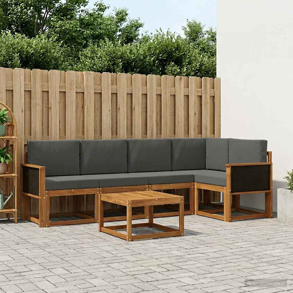 Udendørs sofagruppe med pude 6 pcs Naturlig og Antracit